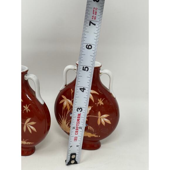 RARE! Pair Flambe OXBLOOD Red Chinese Porcelain Bird Vase ~Vintage - Picture 7 of 10